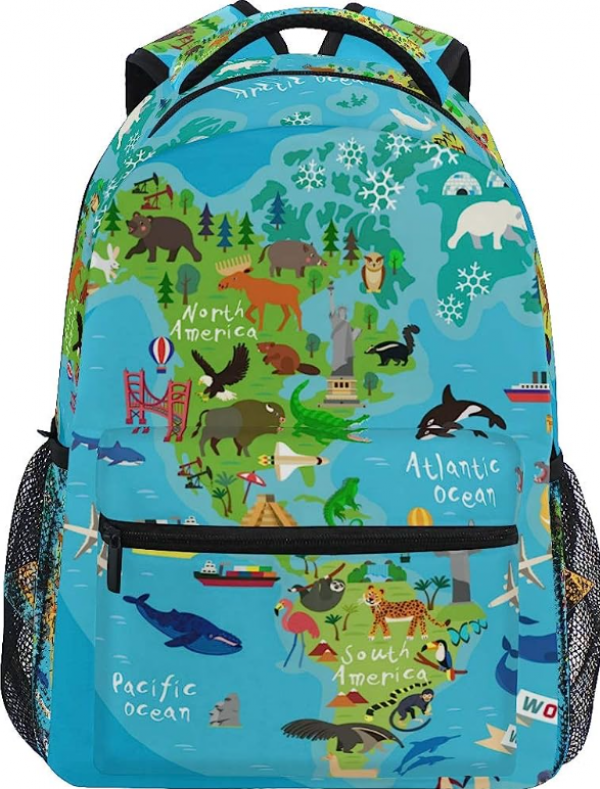 Tas dengan tema petualangan dan peta dunia